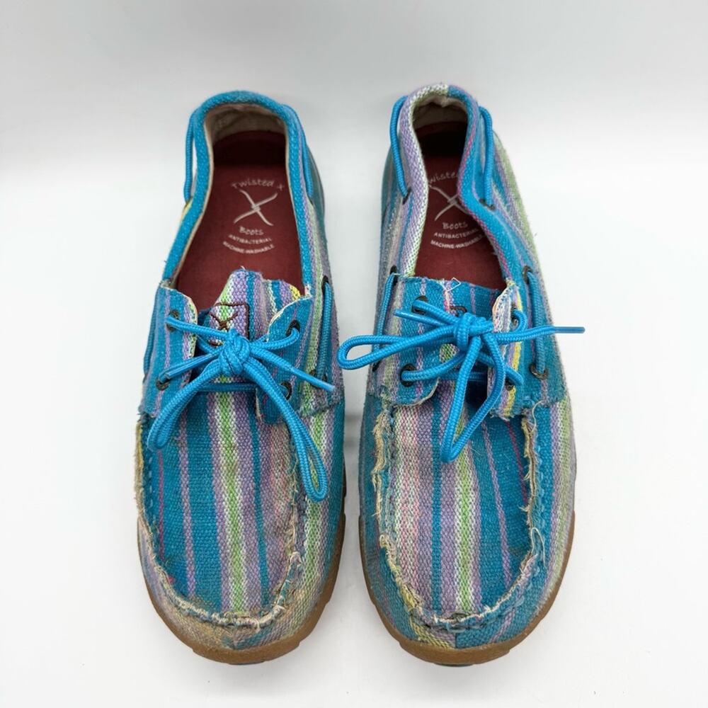 Twisted X‎ Wild Blue Yonder Canvas Driving Moc Lace Up Boat Shoe Womens Size 10 - Picture 5 of 12